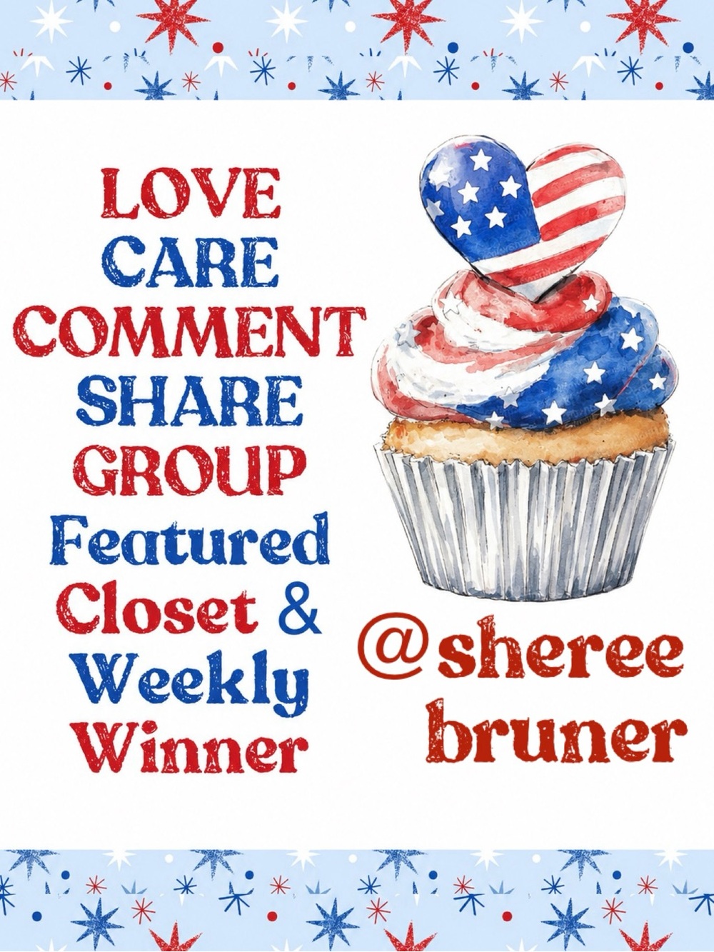 CONGRATS to Sheree 🧨💥 This week’s featured closet and share bomb winner!♥️🤍💙